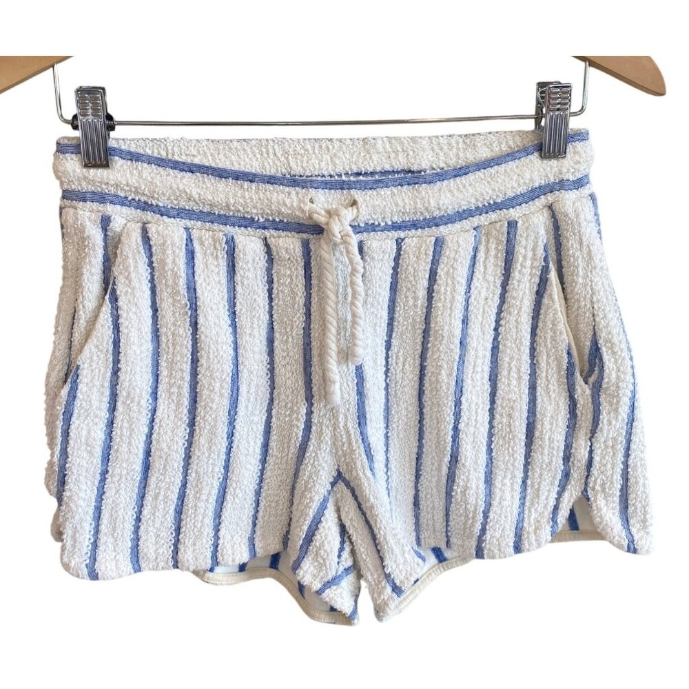 Faherty Pacífica Terry Shorts Stripes Cream Blue Pockets Drawstring Coastal - Picture 3 of 11